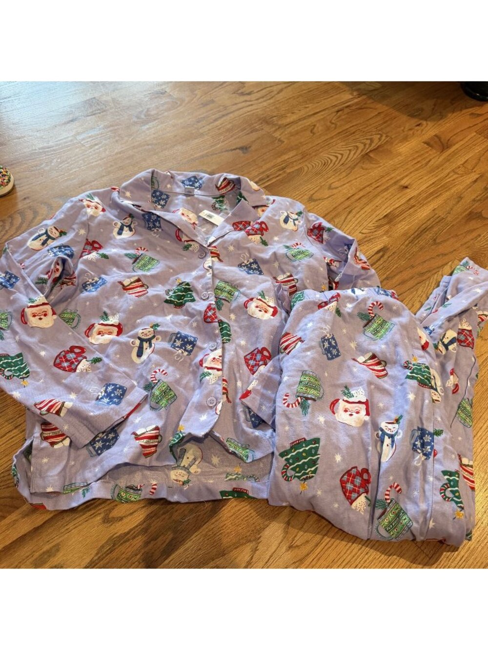 Old Navy Womens Purple Flannel Pajamas Christmas Hot Coco Large New